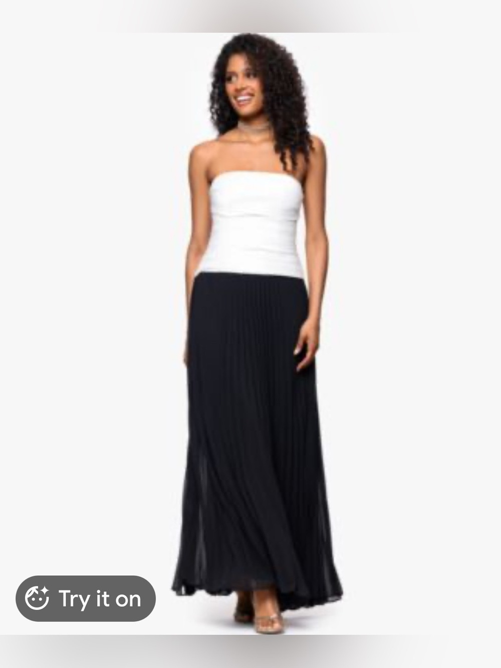 Betsy & Adam Black Pleated Maxi Dress with White Bodice